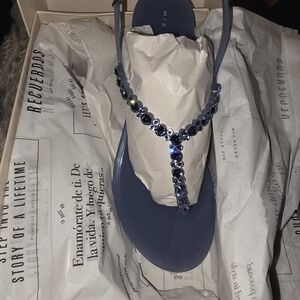 Mia Becar Jelly Blue Swarovzki Crystal T-Strap Sandal